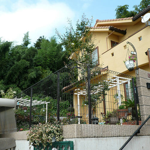 玄関から見えるパーゴラ