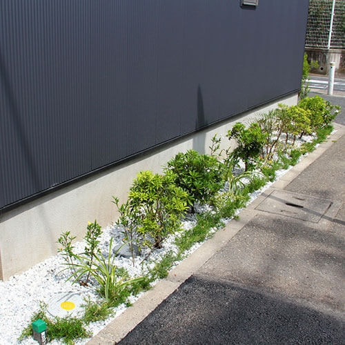 歩道と建物の間に植栽を