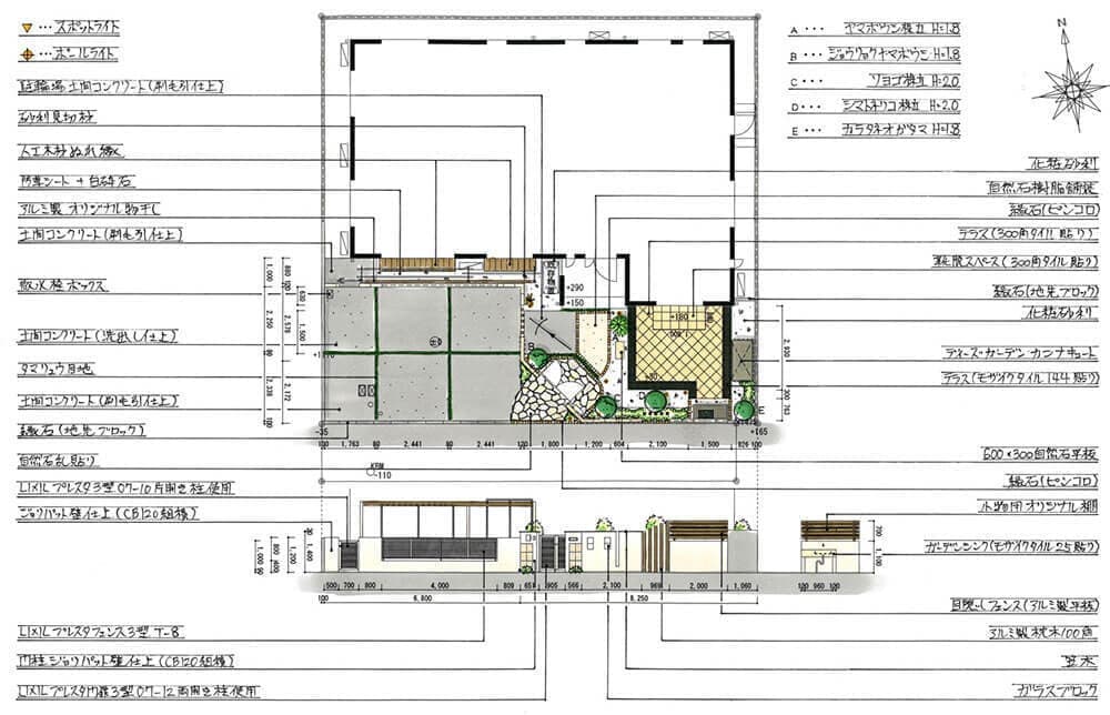 平塚市H様邸外構リノベーション平面図と立面図