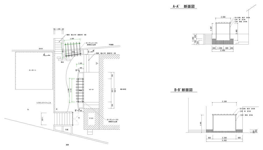 綾瀬市K様邸ガーデンリノベーション平面図と立面図