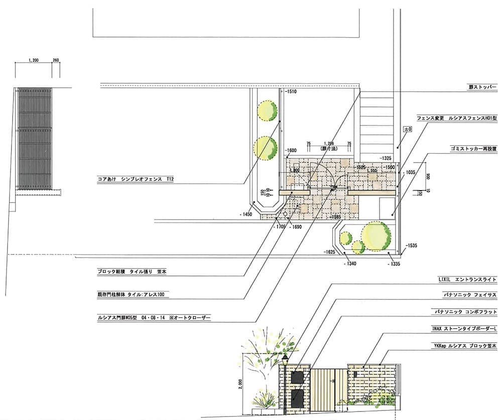大和市葉梨様邸ガーデンリノベーション平面図と立面図