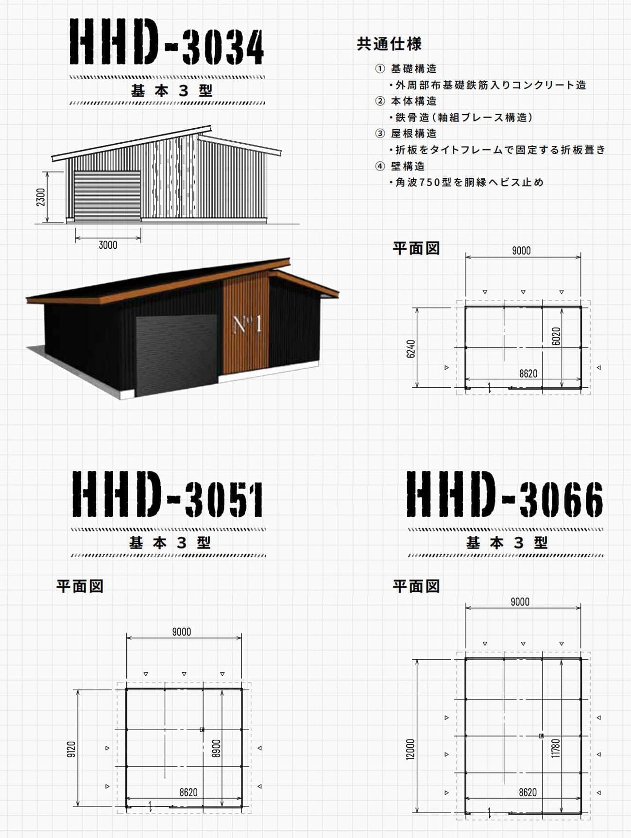 カクイチガレージHHD基本3型寸法